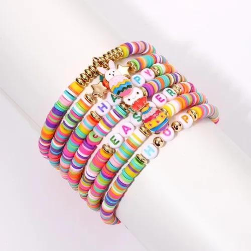 Vista 218 de Surfer Heishi - Pulseras apilables para mujer, apilables, de vinilo arcoíris, disco de arcilla, pulseras elásticas para la amistad, joyería bohemia