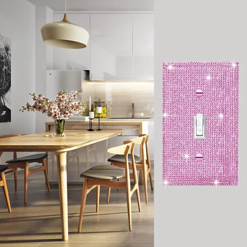 Vista 3 de 4 piezas de placa de pared rosa plateado brillante cubierta decorativa interruptor de luz cubierta de interruptor de palanca única diamantes