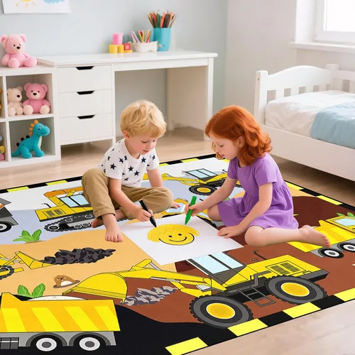 Vista 2 de Alfombras de construcción para habitación de niños de 2 x 3 pies, alfombra de juego para autos y camiones, alfombra de coche para niños, alfombra
