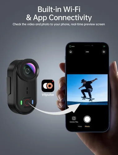 Vista 4 de Mini cámaras de acción corporal 4K, cámara corporal POV, cámara deportiva de 64 GB con grabación de audio y video, portátil WiFi magnética