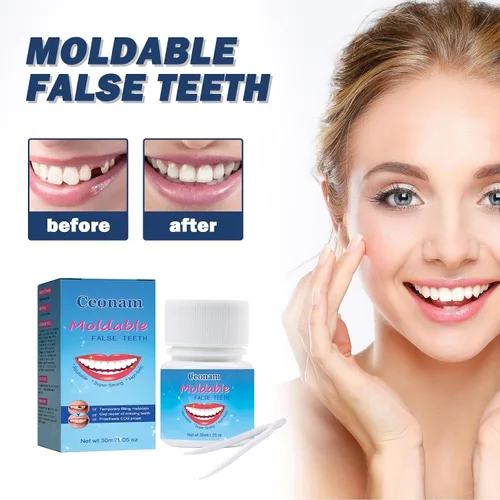 Vista 2 de Kit de reparación de dientes de 1.0 fl oz, kit de reemplazo de dientes temporales – Perlas moldeables de ajuste térmico para rellenar dientes
