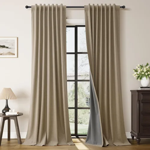 Vista 26 de Guken Cortinas opacas de lino, 2 paneles rústicos, elegantes, 100% opacas, con aislamiento térmico, banda de ganchos y trabilla trasera, 52 x 84