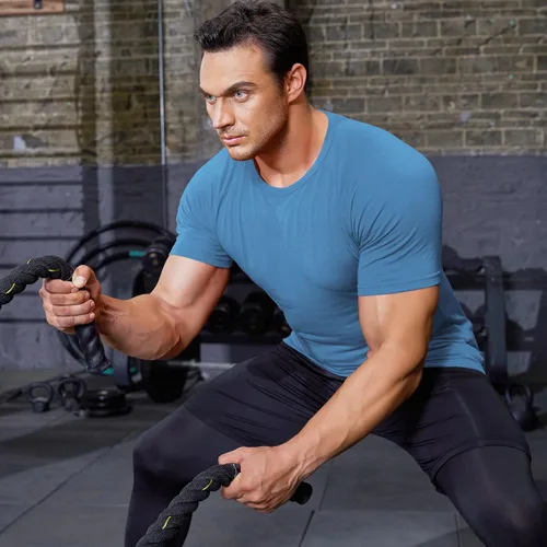 Vista 3 de COOFANDY Paquete de 3 camisetas de entrenamiento para hombre, manga corta, gimnasio, culturismo, muscular, capa base, camisetas de fitness
