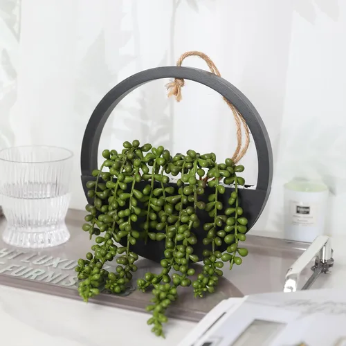 Vista 7 de Floweroyal 2pcs Plantas Suculentas Artificiales Colgantes 20.1'' Cadena de Perlas Falsas en Maceta con Cordón de 9.4'' para Decoración de Pared
