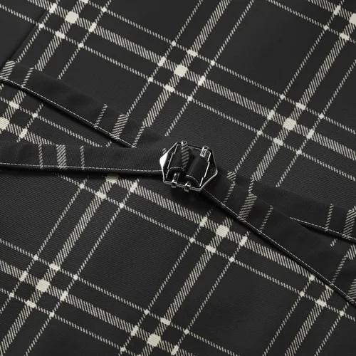 Vista 7 de YFFUSHI Chalecos de traje para hombre, a cuadros, ajustados, para vacaciones, bailes, bodas Negro