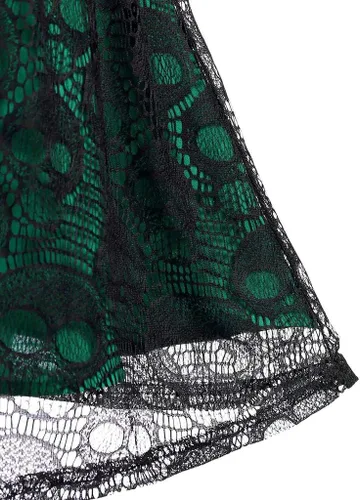 Vista 4 de Vestidos punk sin mangas para mujer, camisola, estampado de calavera, vestido de encaje con vuelo, vestido de Halloween, tirantes delgados, vestido