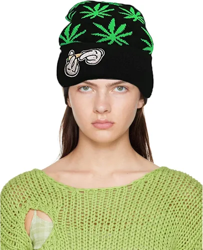 Vista 2 de Marijuana Weed Acrylic-Hat Knit Beanie - Leaf Pot Cuffed Knit Winter Weed Beanie Hat Mens Women