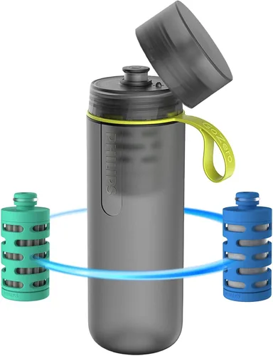 Vista 7 de PHILIPS Water GoZero - Botella de agua activa sin BPA con filtro de agua de río/lago/manantial para senderismo, campamento y fitness, filtro de agua