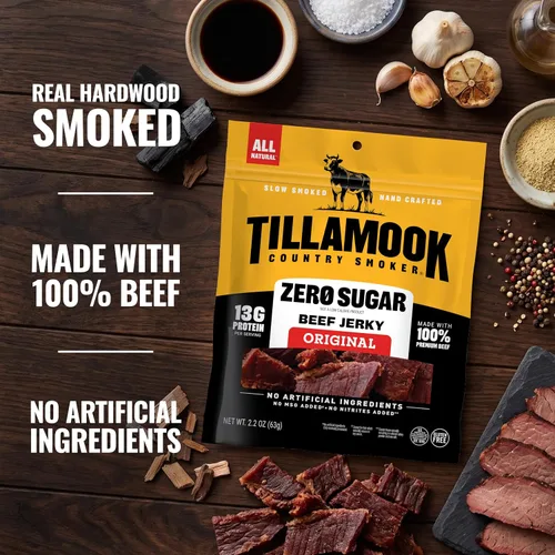 Vista 4 de Tillamook Country Smoker Cecina de res apta para dieta cetogénica sin azúcar, original, 2.2 onzas