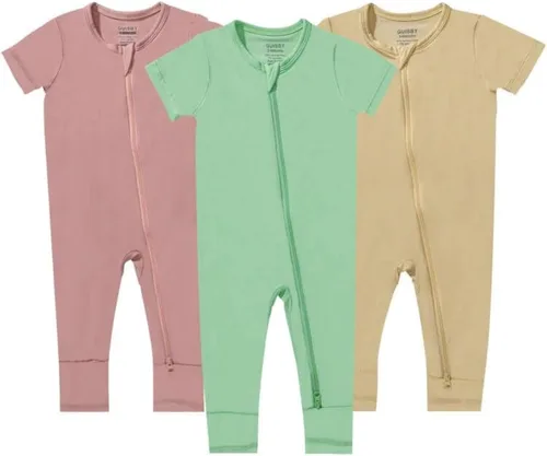 Vista 8 de GUISBY Rayon of Bamboo Baby Short Sleeve Footless Pajamas Negro