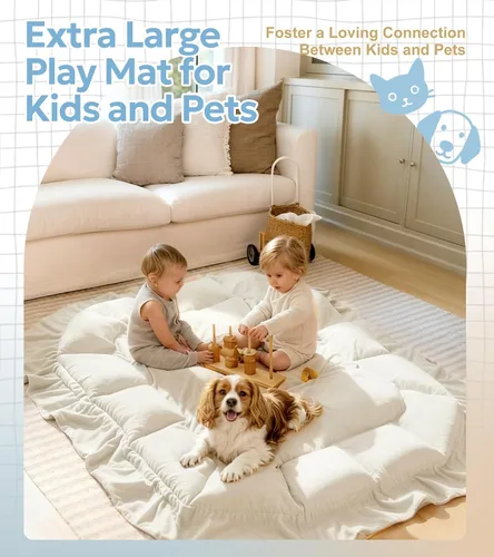 Vista 6 de Mallify Gimnasio de felpa 5 en 1 para bebés, tapete de juego para bebés, gimnasio convertible para bebés con manta y 6 juguetes, tapete