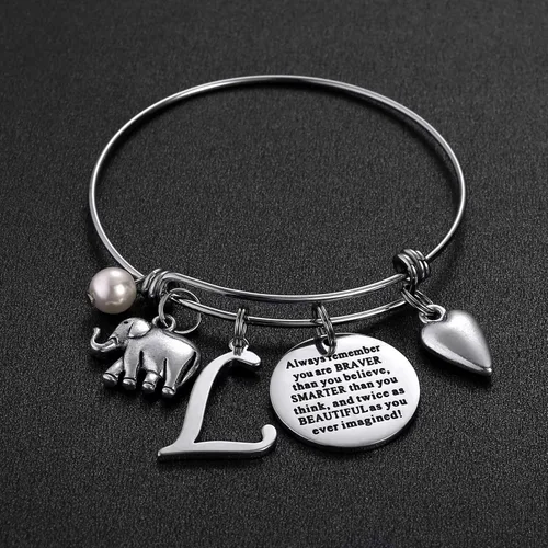 Vista 2 de M MOOHAM Pulsera con colgante de elefante, llama, piña, caballo, regalo para mujeres y niñas, con cita grabada Regalos de la joyería de la pulsera