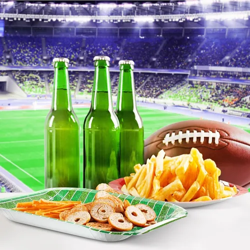 Vista 5 de Tanlade 50 platos de papel de fútbol americano, suministros de decoración de fiesta de fútbol, platos desechables, platos para aperitivos, nachos