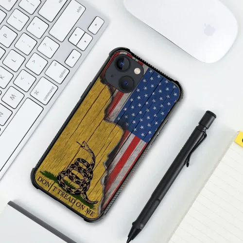 Vista 5 de H Don't Tread On Me - Funda protectora de TPU resistente a arañazos y golpes, compatible con iPhone 13 Mini, de 5.4 pulgadas Bandera de madera