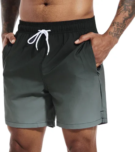 Vista 10 de SILKWORLD Traje de baño para hombre, pantalones cortos de playa de secado rápido con bolsillos Ejército Verde-ag
