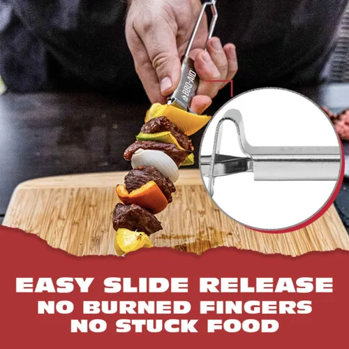 Vista 3 de BBQ-AID Brochetas extra largas de 17 pulgadas – Brochetas de metal para barbacoa de liberación rápida para Kabobs – Doble punta, acero inoxidable