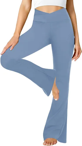 Vista 6 de ZOOSIXX Pantalones de yoga acampanados para mujer, leggings cruzados suaves con corte de bota