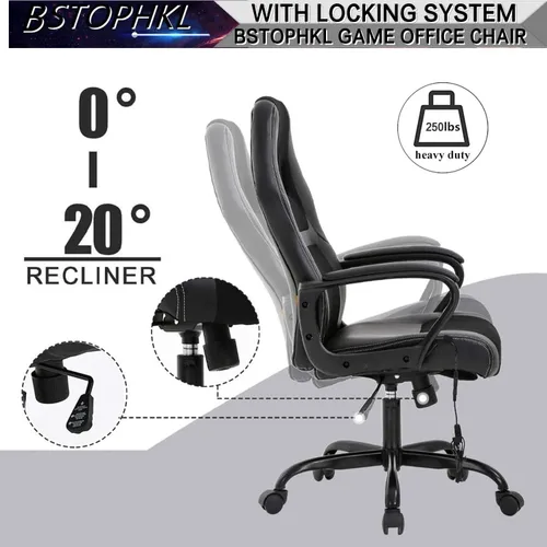 Vista 4 de Silla para videojuegos, silla de oficina de masaje, sillas ergonómicas de videojuegos, silla reclinable ajustable para computadora con soporte Negro