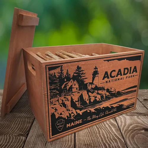 Vista 7 de Better Wood Products Edición Limitada Serie Protege Los Parques Encendedor de Fuego de Leña Natural Fatwood, Caja de Madera de 13 Libras, Caja Acadia