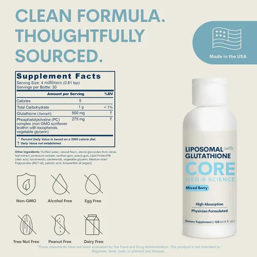 Vista 3 de Glutatión liposomal optimizado, 0.018 oz. L glutatión reducido bajo la marca "Setria más 0.018 oz de fosfatidilcolina. Ayuda a mantener la salud