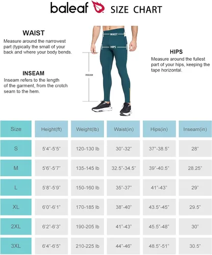 Vista 6 de BALEAF Mallas de correr de vellón para hombre pantalones térmicos resistentes al agua leggings con cremallera en las piernas bolsillos para ciclismo