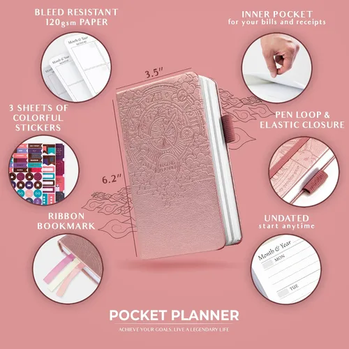 Vista 2 de Legend Planner Pocket - Pequeño diario mensual y semanal sin fecha y calendario para productividad, mini planificador organizador de vida perfecto