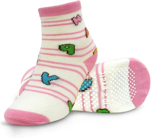 Vista 4 de Tphon 12 pares de calcetines antideslizantes con agarre en la parte inferior antideslizante, de algodón antideslizante para niños, niñas, niños