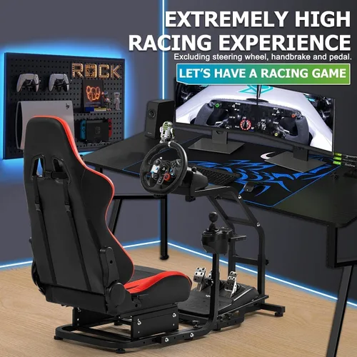 Vista 7 de Steering Wheel Stand Racing Cockpit with Red Seat Unobstructed Design for Both Legs Fit for LogitechThrustmaster G29,G920,G923,G25&T300RS,T80,T150