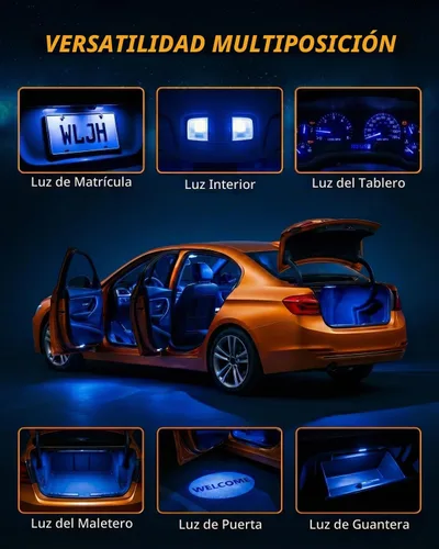 Vista 8 de WLJH Bombilla LED PC194 T10 azul con enchufes de bloqueo giratorio para medidor de tablero 3030 SMD, 200lm, PC194 PC168 PC195, Plug and Play, Map