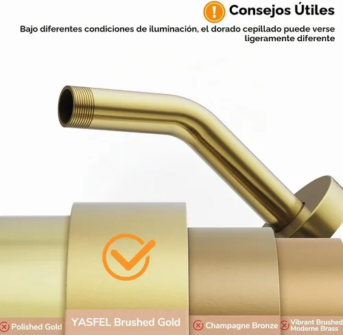 Vista 2 de YASFEL Brazo de Ducha de Oro Cepillado de 6 pulgadas Brazo de Extensión de Ducha Tubo con Brida y Cinta de Teflón para Cabezal de Ducha y Cabezal