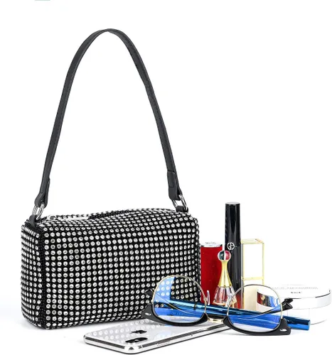 Vista 3 de Bolso de mano de noche con cristales brillantes para mujeres y niñas, bolso cruzado brillante para boda, graduación, fiesta, club, bolsos de mano