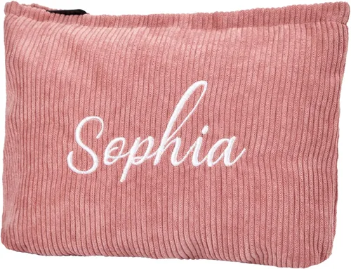 Vista 7 de Bolsa de cosméticos personalizada pequeña pana maquillaje bolsa de viaje organizador de cepillos de almacenamiento, Marrón