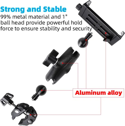 Vista 3 de Soporte de aluminio para tableta para soporte de micrófono, montaje lateral para todos los iPad, giratorio 360 con súper abrazadera compatible
