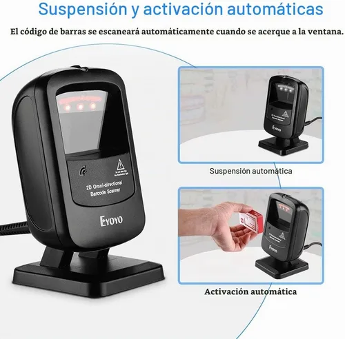 Vista 5 de Eyoyo Omnidireccional Manos Libres 1D 2D Escritorio USB con cable Escáner de código de barras Automatic Image Sensing, Capture Barcodes from