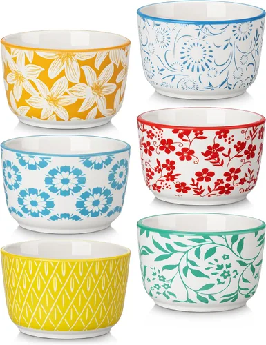 Vista 11 de vancasso Selene - Juego de 6 mini ramequines de cerámica de 4 onzas, tazas para hornear aptas para horno para crème brûlée, soufflés, postres