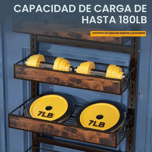 Vista 5 de Orangizer 2 en 1 de 8 niveles para colgar o colgar en la pared con cesta de madera ajustable, estante de almacenamiento de condimentos resistente