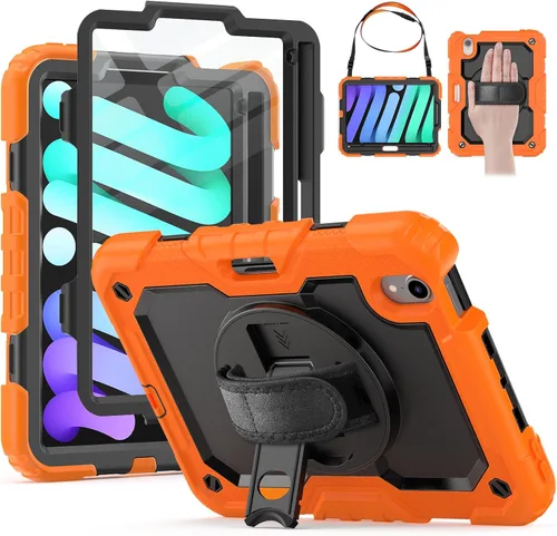 Vista 9 de HXCASEAC Funda para iPad mini 7 (A17 Pro)/iPad mini 6 de 8.3 pulgadas, protección de cuerpo completo con correa de transporte, correa de mano