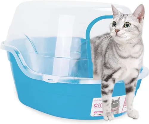 Vista 7 de Petphabet Caja de Arena para Gatos con Capucha Jumbo, Extra Grande, Azul Claro