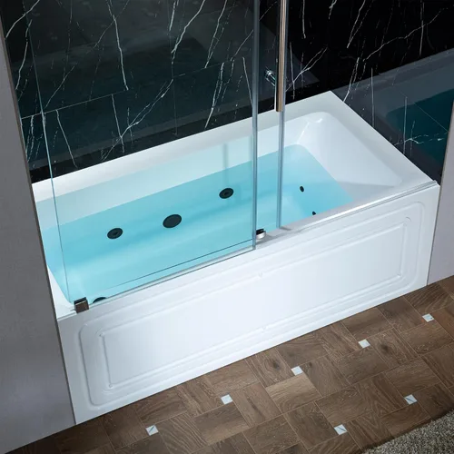 Vista 24 de WOODBRIDGE Bañera de hidromasaje rectangular de acrílico de 60 x 30 pulgadas con calefacción en blanco con drenaje izquierdo, acabado dorado