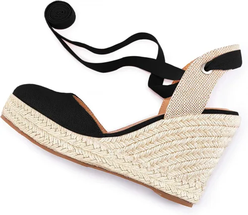 Vista 8 de FISACE - Alpargatas de verano para mujer, sandalias de plataforma, con hebilla en el tobillo y puntera cerrada