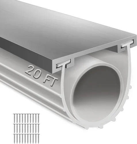 Vista 13 de Sellos de puerta de garaje de goma inferior con kit de base de retención de pistas de aluminio preperforado, kit de sellado de clima de forma de U