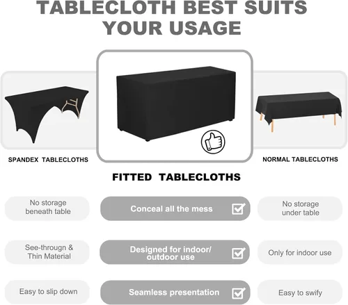 Vista 2 de PLOYMONO Mantel ajustable negro, paquete de 2 manteles para mesa rectangular de 4 pies, (48 x 24 pulgadas), mantel de tela de poliéster para ferias