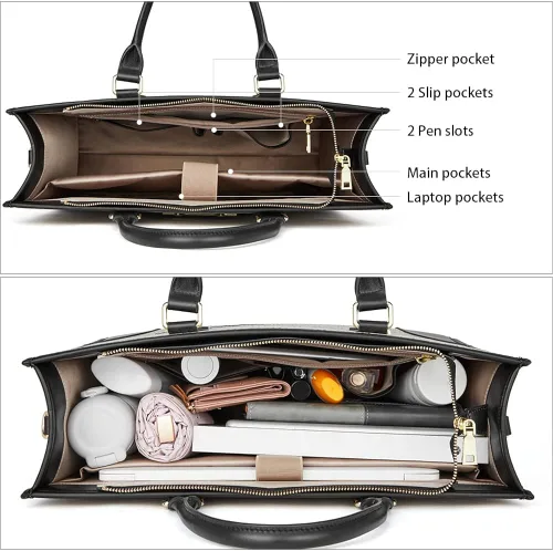 Vista 5 de BOSTANTEN Maletín para portátil de 15.6 pulgadas para mujer, bolso de piel auténtica y cartera de cuero genuino de gran capacidad