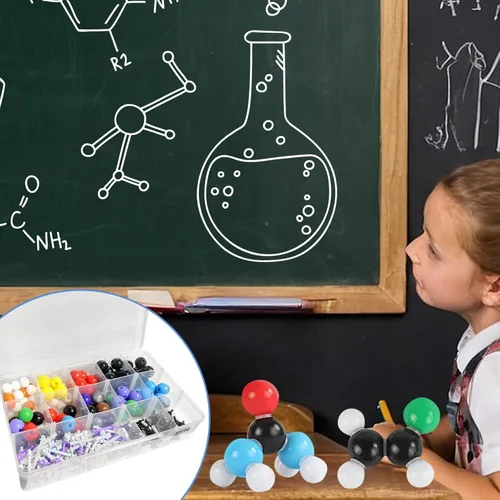 Vista 2 de Kit de modelo de química orgánica de 444 piezas para el aprendizaje de química orgánica e inorgánica, kit de modelo molecular, malla molecular