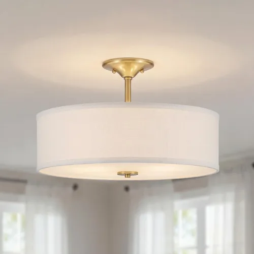 Vista 2 de Progress Lighting Inspire - Luz semiempotrada de 18" con 3 luces, latón Latón satinado con pantalla de lino de verano