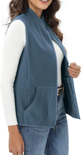Vista 16 de Xeoxarel Chaleco de forro polar para mujer con 6 bolsillos, ligero para uso Negro