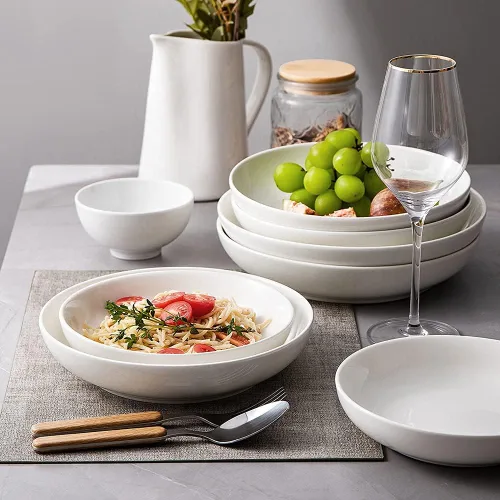 Vista 2 de Sweejar Tazones para pasta, platos llanos de cerámica, cuencos de ensalada de 25 onzas para servir, sopa, postre, pizza, fruta, filete, microondas
