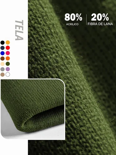 Vista 3 de Gorro de punto para hombre y mujer, gorro de invierno de punto, gorro de calavera, gorro de nieve a rayas, gorro térmico con puños 2p-negro+verde