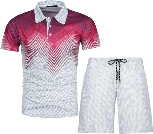 Vista 4 de Conjunto corto de 2 piezas para hombre, conjunto de verano casual, manga corta, polo y pantalones cortos, conjunto deportivo con bolsillos