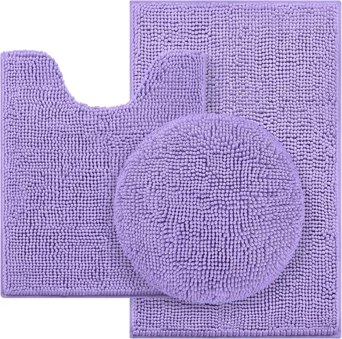 Vista 18 de HOMEIDEAS Juego de alfombras de baño negras de 3 piezas, alfombras y tapetes de felpilla de mantequilla, peludos, absorbentes, antideslizantes